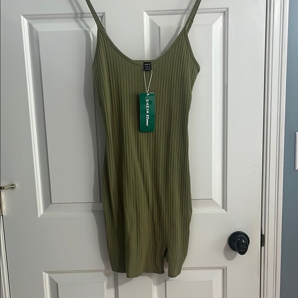 SHEIN Green Sleeveless Spaghetti Strap Slip Mini Dress